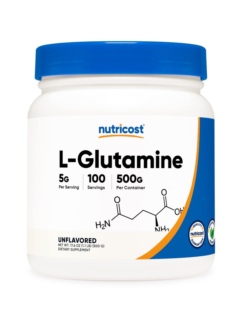 Nutricost L-Glutamine 5G Per Serving, 100 Servings, 500G Per Container, Unflavored Net Wt. 17.9 Oz(1.1 LB) (500 G) Dietary Supplement  - Image 1