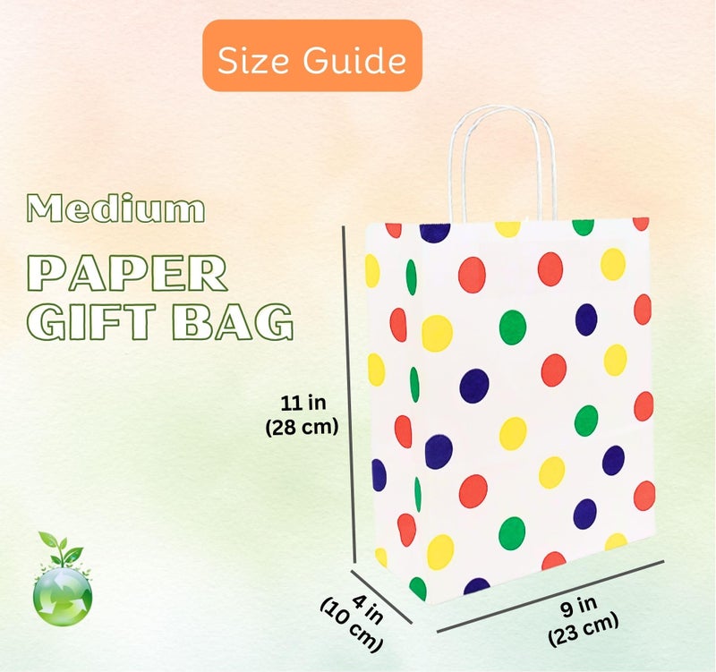 RanGit Bhumi Gift Bags - 20pcs Medium size Multicolor Polka Dots Paper carry Bags For Return Gifts, Party favor gifting covers for kids birthday, wedding, engagement and other festivals Size: 9x4x11 inch (Pack of 20) - Image 2