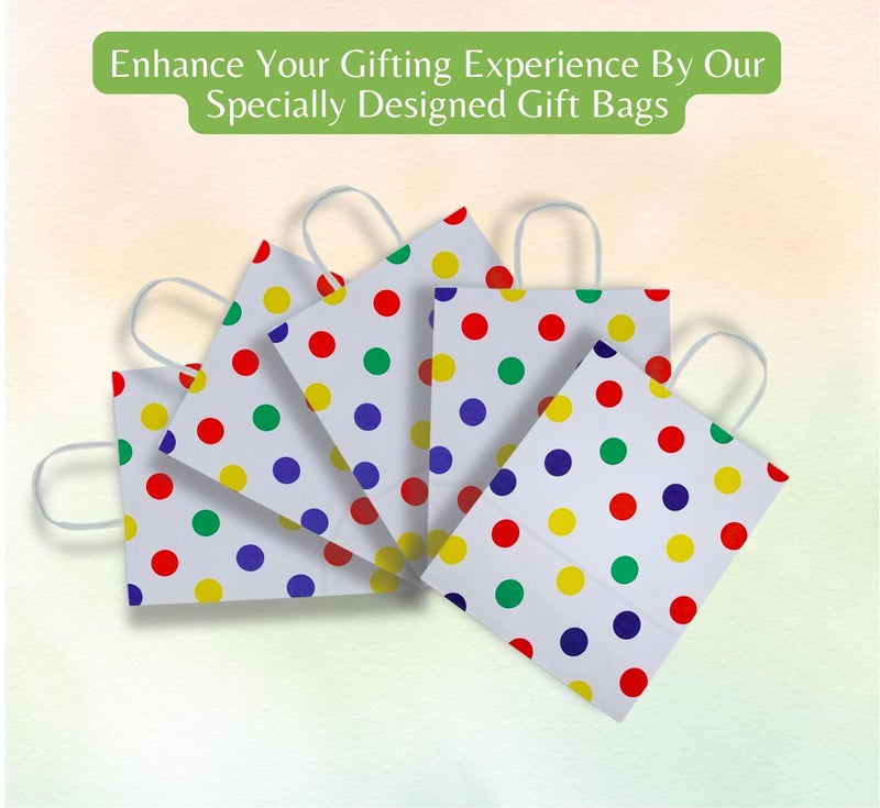 RanGit Bhumi Gift Bags - 20pcs Medium size Multicolor Polka Dots Paper carry Bags For Return Gifts, Party favor gifting covers for kids birthday, wedding, engagement and other festivals Size: 9x4x11 inch (Pack of 20) - Image 3