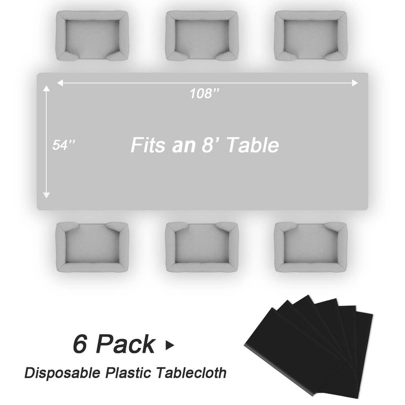 QIKSION 6 Pack Black Plastic Tablecloth Disposable Table Covers Black Table Cloths for Parties BBQ Picnic Birthday Baby Shower Wedding  Fits 6 to 8 Foot Rectangle Tables (54 ? 108 Inch) - Image 5