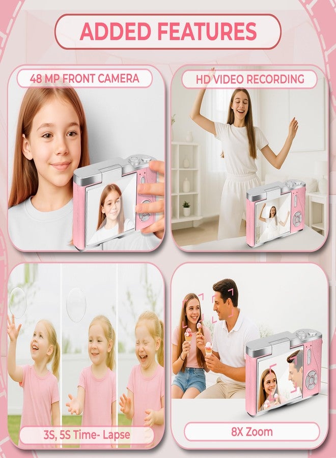 Cason 48MP Digital Camera for Kids-Real Photo & Video Mini Camera for Photography 2.4” Rotating Screen, Built in Games Kids Cameras for 5-15 Years Girls & Boys(Supports Upto 64GB Memory) - Image 2