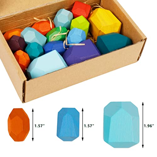 Cllayees 16 Pcs Wooden Stacking Blocks Rocks Building Toys Colored Solid Wood Stones PreSchool Educational Games Creative Toys for Kids Toddlers - Image 5