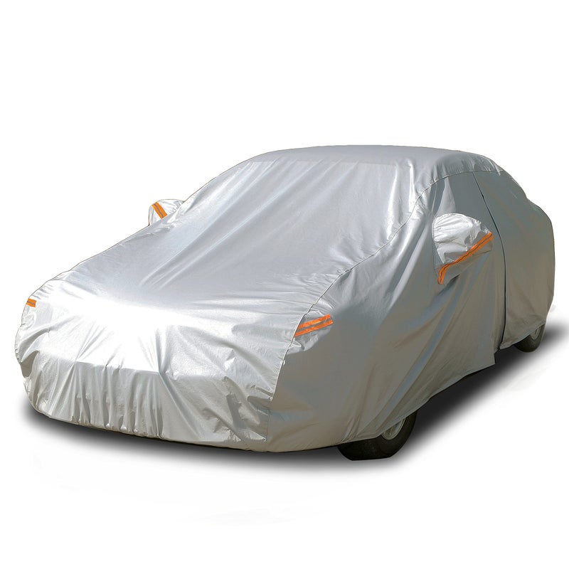 SEAZEN Car Cover 6 Layers Waterproof Sedan Car Cover with Zipper Door SnowproofUV ProtectionWindproof Universal Car Covers Breathable Fabric with Cotton 201 to 209