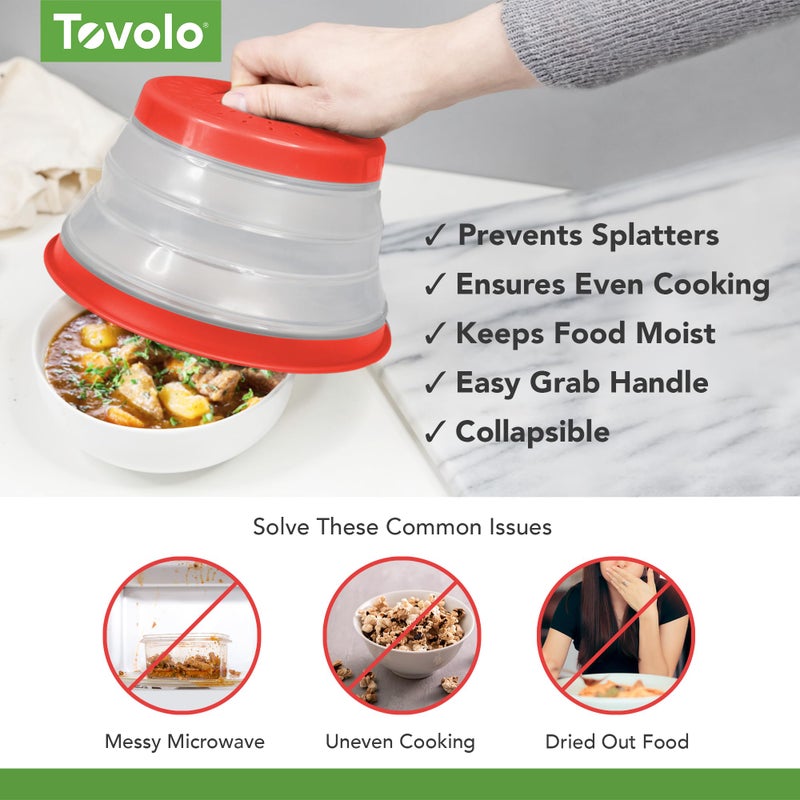 Tovolo Microwave Splatter Cover for Food, Small (Candy Apple Red) - Collapsible & Vented Silicone Splatter Guard Lid - Microwave Plate & Dish Cover with Handle - BPA-Free Kitchen Gadget for Meal Prep - Image 3