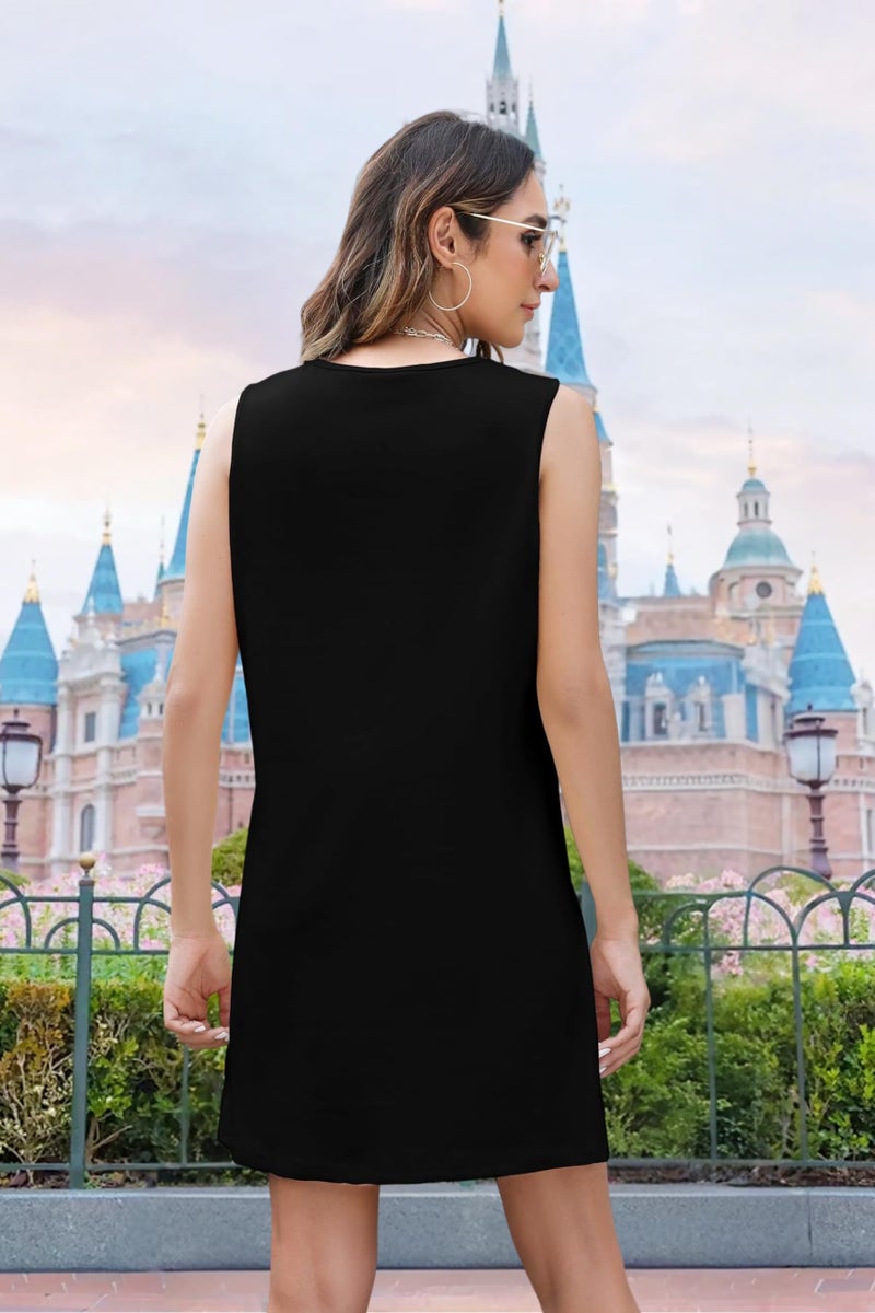 BANGELY Magical Women Dress Love Castle Graphic Magic Princess Family Vacation Party Sleeveless Knee Length Outfit Black - Image 5