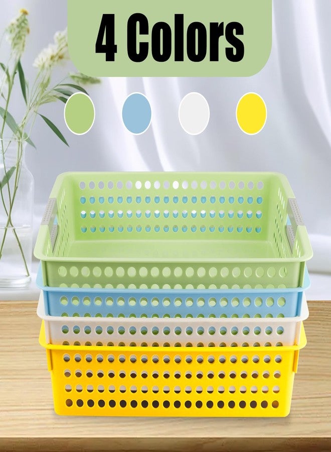 Cabaubl 4 Pack Turn in Trays Classroom, Plastic Desktop Paper Storage Baskets with Handles, Colorful Paper Organizer Baskets for Library, Office, Home (4 Colors-B) - Image 3