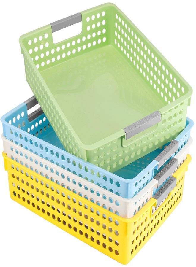 Cabaubl 4 Pack Turn in Trays Classroom, Plastic Desktop Paper Storage Baskets with Handles, Colorful Paper Organizer Baskets for Library, Office, Home (4 Colors-B) - Image 1