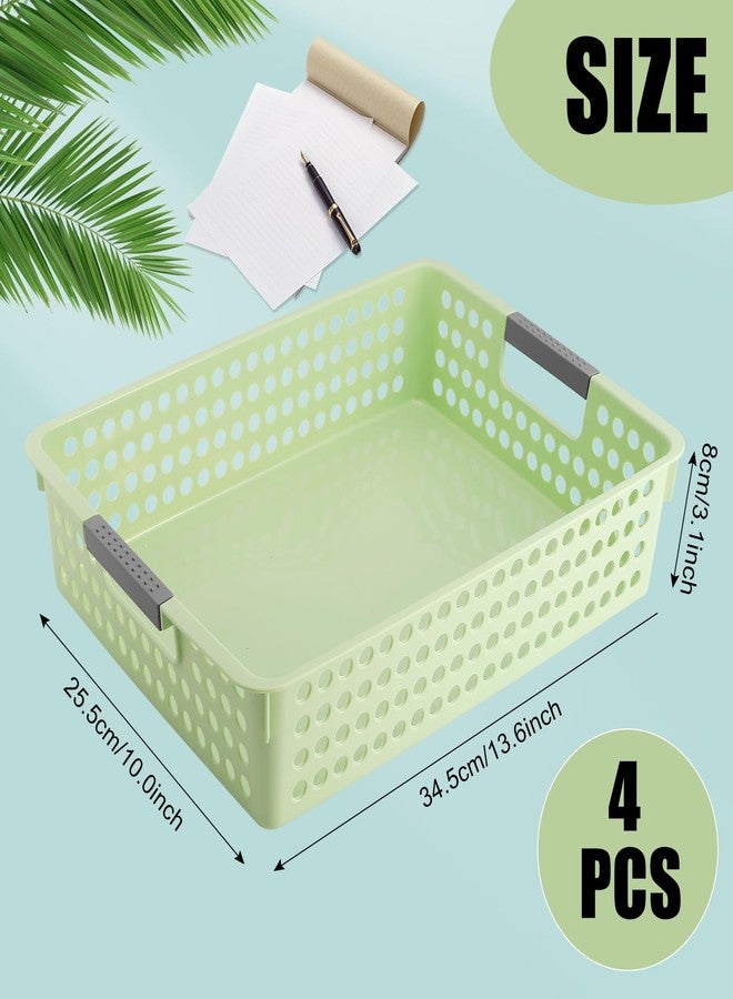 Cabaubl 4 Pack Turn in Trays Classroom, Plastic Desktop Paper Storage Baskets with Handles, Colorful Paper Organizer Baskets for Library, Office, Home (4 Colors-B) - Image 2
