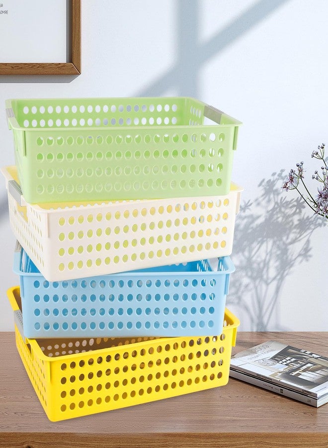 Cabaubl 4 Pack Turn in Trays Classroom, Plastic Desktop Paper Storage Baskets with Handles, Colorful Paper Organizer Baskets for Library, Office, Home (4 Colors-B) - Image 5