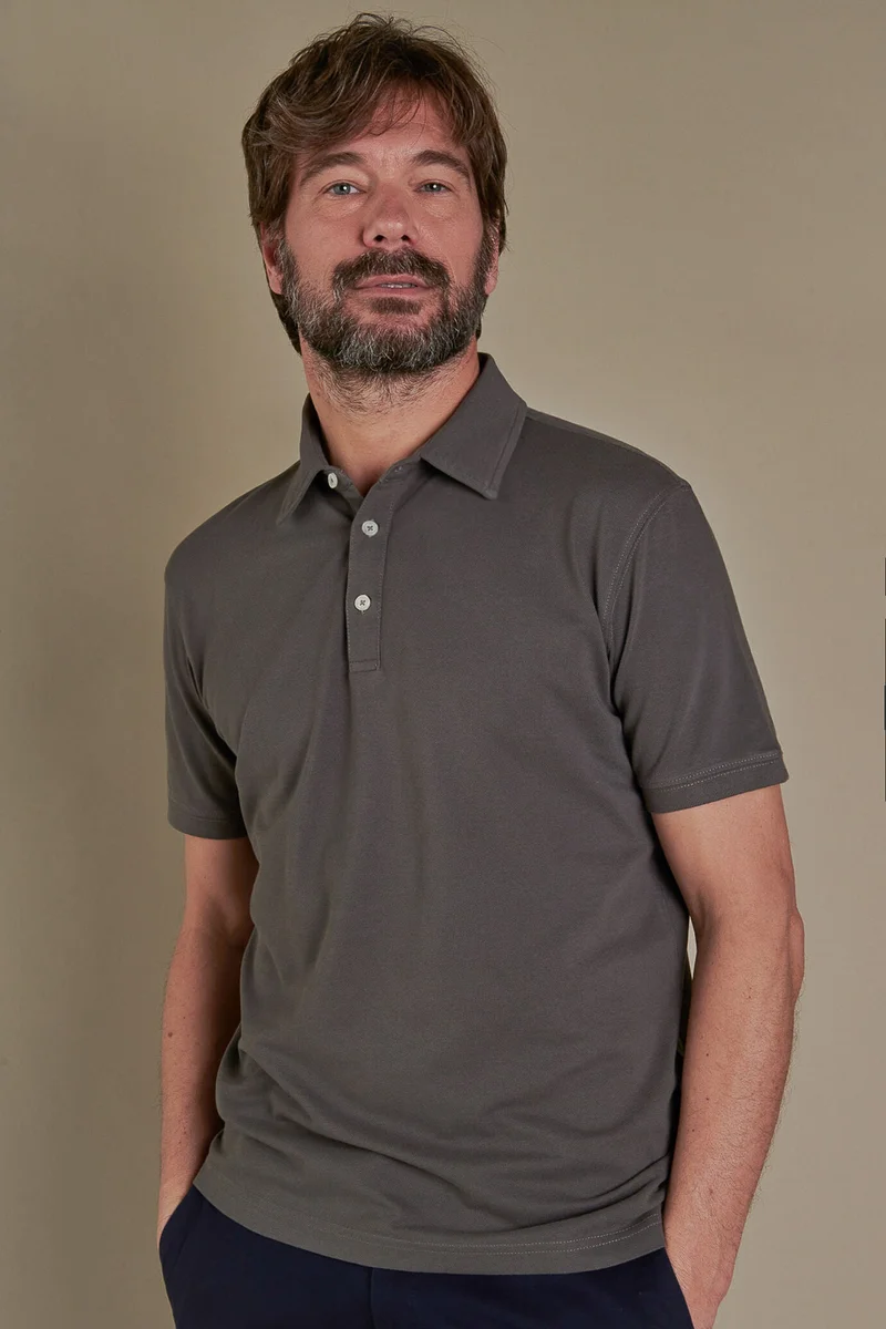دوبل غانغر Short sleeves polo cotton piquet - MD Grey