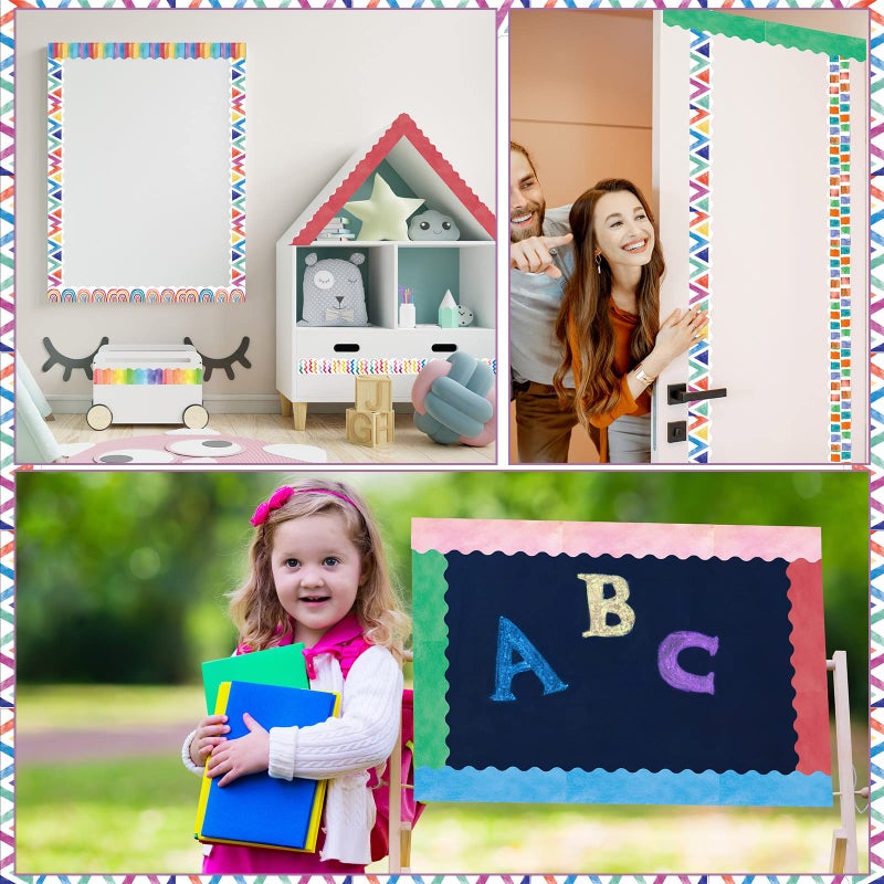 Geyee 240 Pcs 236ft Holiday Bulletin Board Borders Colorful Rainbow Scalloped Border Trim Bulk Bulletin Decor for Classroom Back to School Decor(Watercolor Style) - Image 5