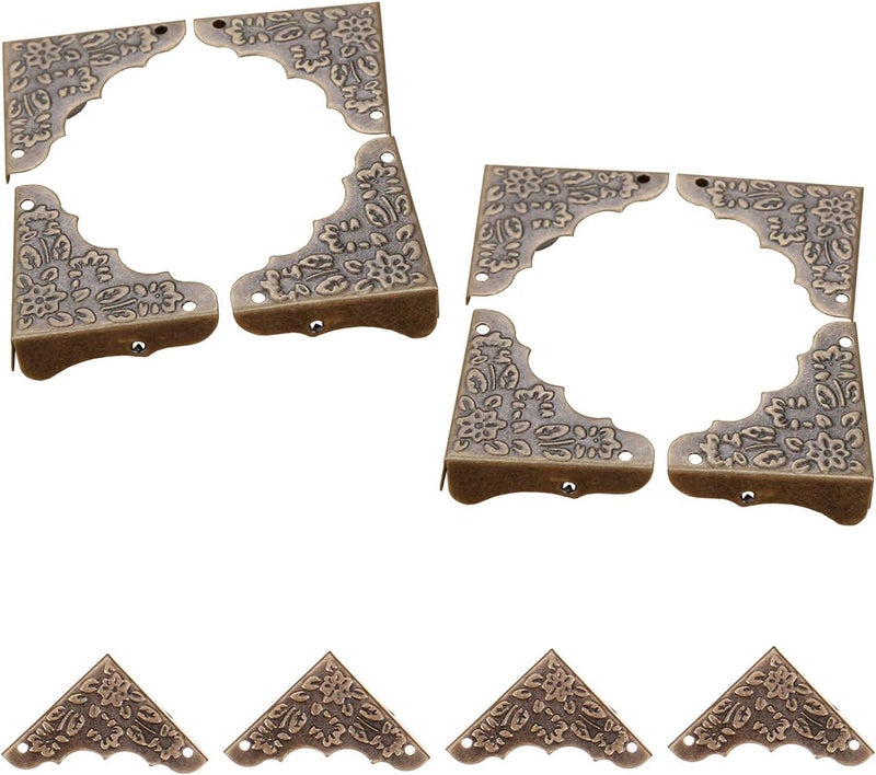 Yetaha Antique Decorative Corner Protectors 12PCS Retro Bronze Box Corner Carve Patterns Edge Safety Guards for Furniture Hardware Desk Jewelry Chest Wood Cases with Nails - Image 1
