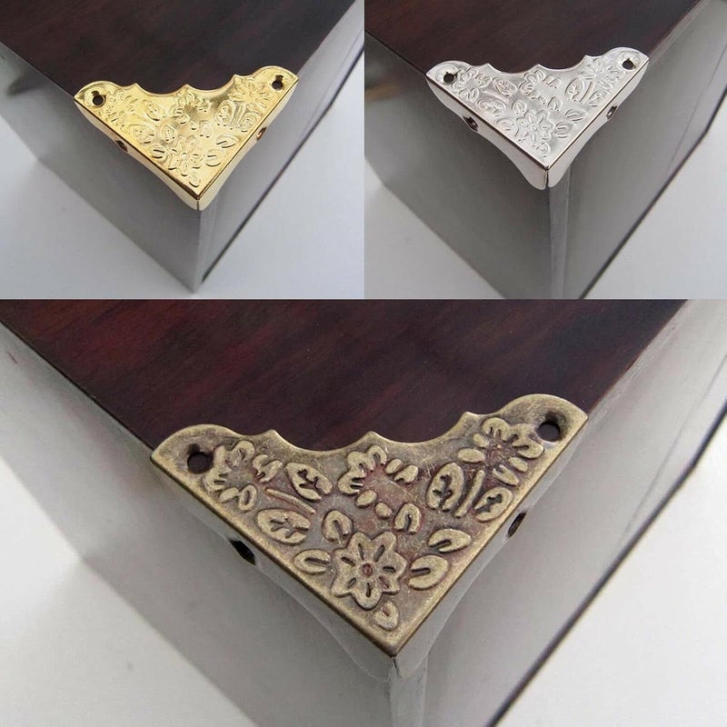 Yetaha Antique Decorative Corner Protectors 12PCS Retro Bronze Box Corner Carve Patterns Edge Safety Guards for Furniture Hardware Desk Jewelry Chest Wood Cases with Nails - Image 5