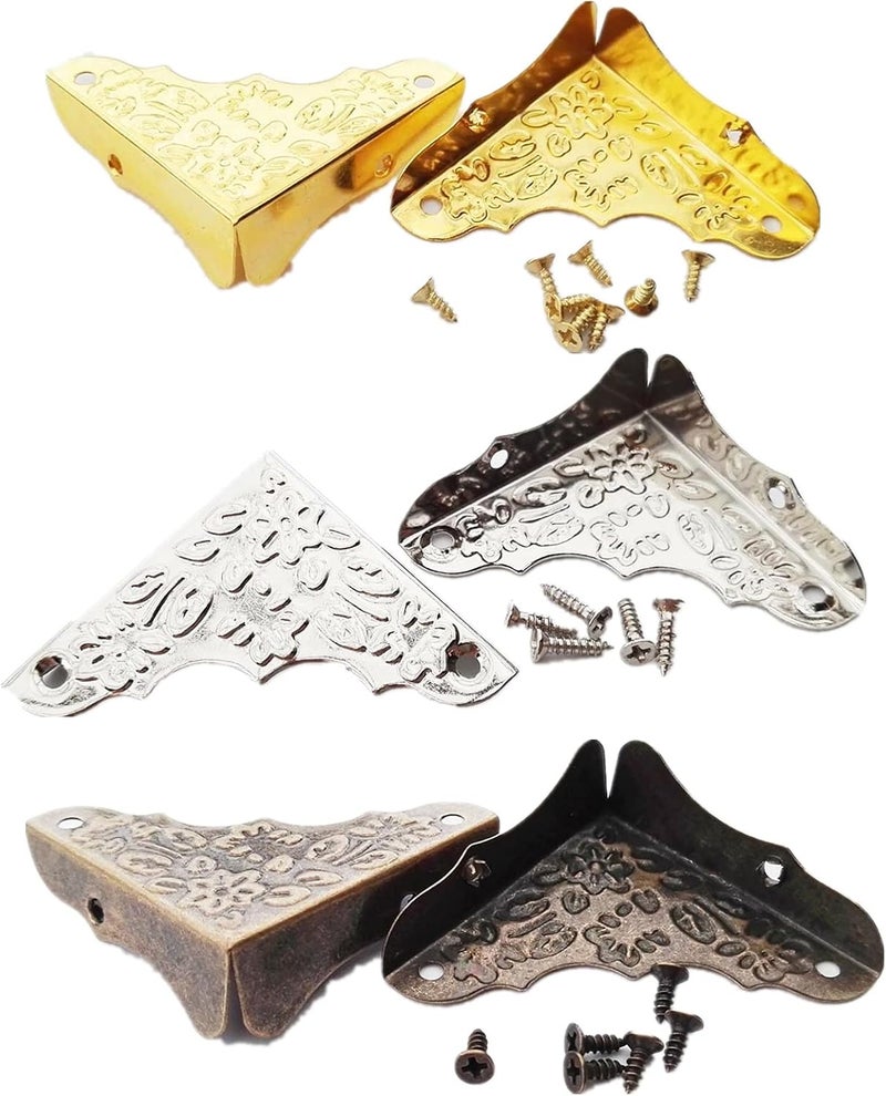 Yetaha Antique Decorative Corner Protectors 12PCS Retro Bronze Box Corner Carve Patterns Edge Safety Guards for Furniture Hardware Desk Jewelry Chest Wood Cases with Nails - Image 4