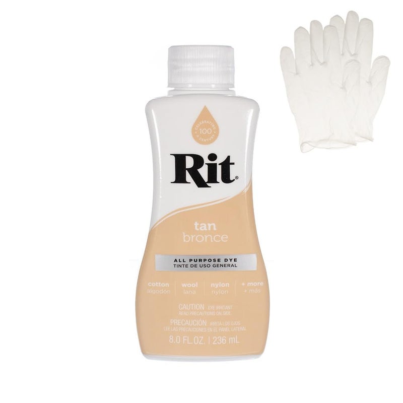 Craft County Rit Dye â€“ Liquid Fabric Dye for Crafting, Clothing, and DÃ©cor â€“ 8 oz. Bottle â€“ Tan (Gloves Included) - Image 1