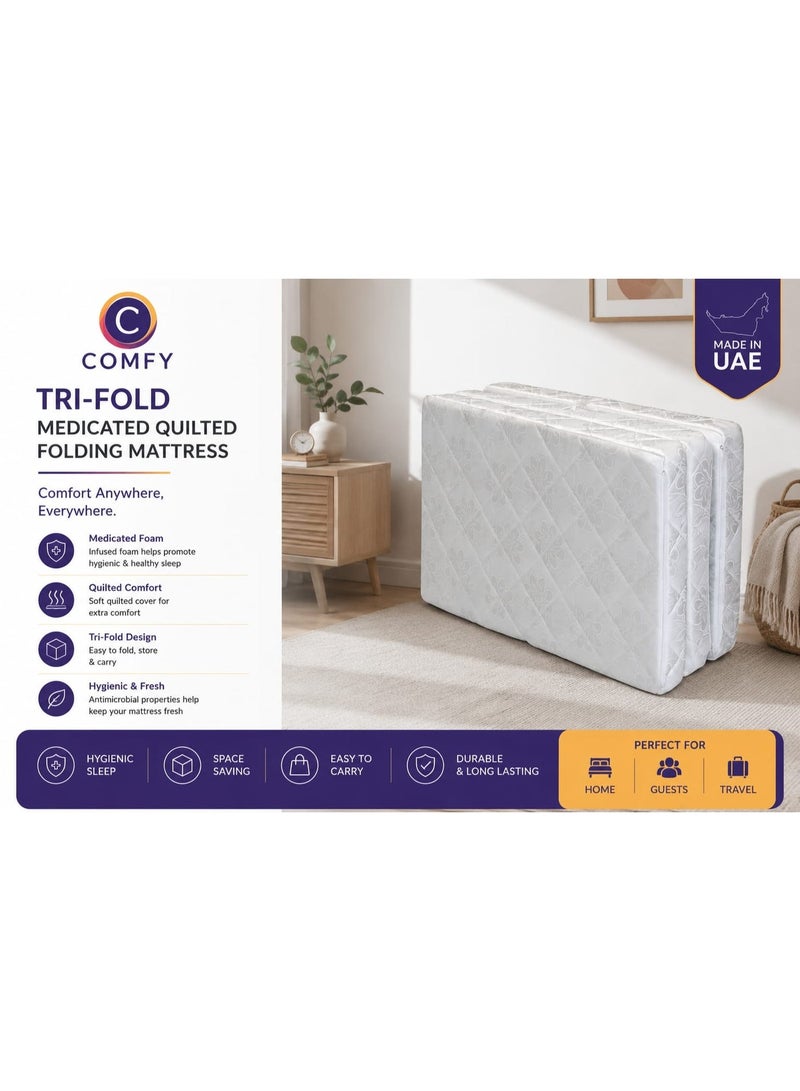 Comfy Portable Folding Quilted White Medicated Mattress 180x90x7 cm - Image 1