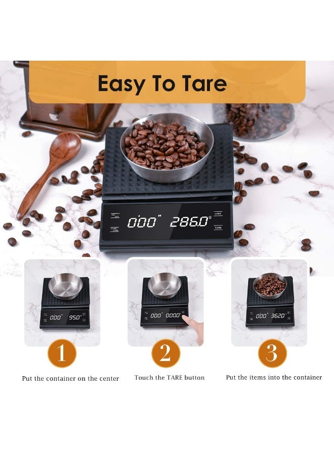 Digital Coffee Scale with Timer – High Precision Electronic Food Scale 3kg/0.1g for Pour Over, Drip Coffee, Baking & Cooking – Multifunction Weighing Scale with LCD Display  - Image 4