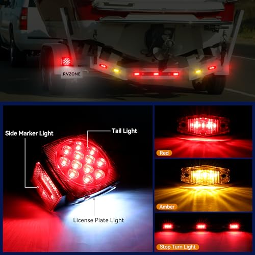 RVZONE Trailer Lights LED Kit, 12V Submersible Boat Trailer Lights Utility Led Lighting with License Plate Lights, Marker Brake Lights, Wiring Harness, for Trailer Boat Truck RV - Image 3