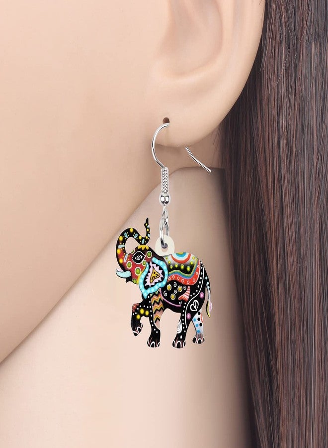 BONSNY Acrylic Africa Jungle Elephant Drop Dangle Statement for Women Earrings Jewelry Charms Gifts (Dark) - Image 2
