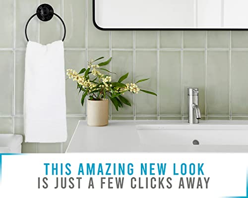 Comfify مجموعة ديكور أنابيب صناعية للحمام - مجموعة تجهيزات الحمام 4 قطع: 1 حامل ورق، 1 خطاف رداء، 1 حلقة منشفة و 1 قضيب منشفة باللون الأسود غير اللامع - ملحقات حمام على طراز المزرعة مع براغي ومرابط - مربع - Image 4