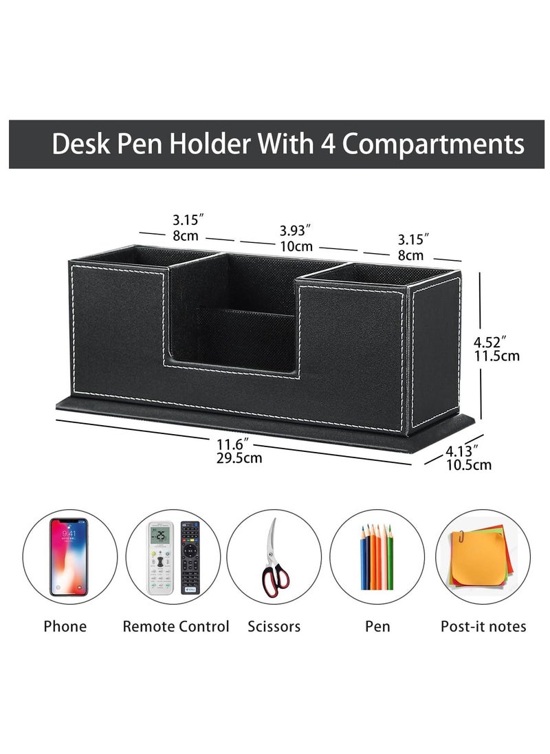 Relex Desk Organizer Office Supplies Caddy Pu Leather Multi-function Storage Box Pen, Pencil,Cell phone, Business Name Cards Remote Control Holder Black  - Image 2