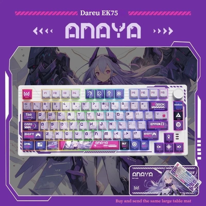 Dareu Ek75 Wireless Tri-Mode Gasket Gaming Keyboard, Hot-Swappable Rgb, Multifunction Knob, Sky V3 Switch, Purple - Image 1