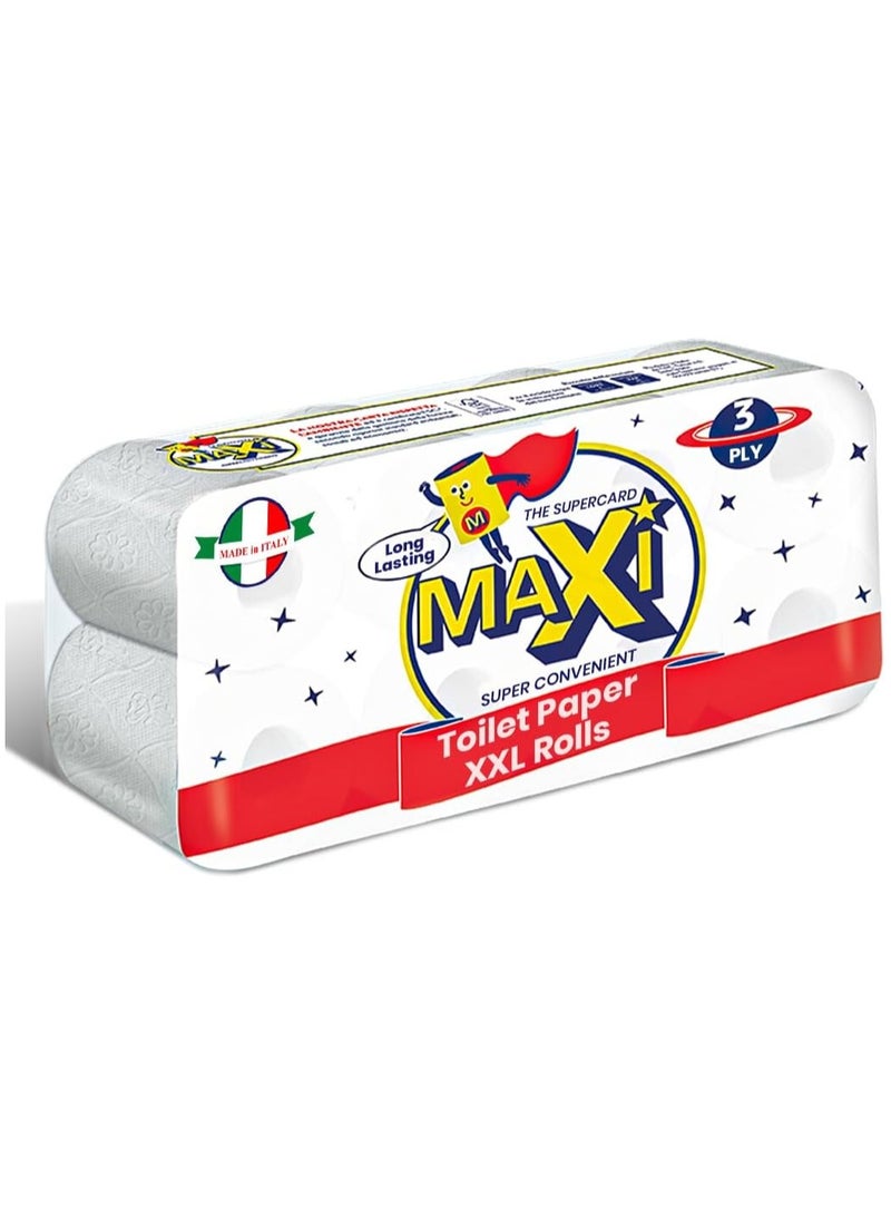 Maxi Supercarta 3-Ply Tissue Paper Toilet Rolls - 8 Rolls, 172 High Absorbent Sheets per Roll - Extra Soft, Durable & Highly Absorbent Tissue - Image 1