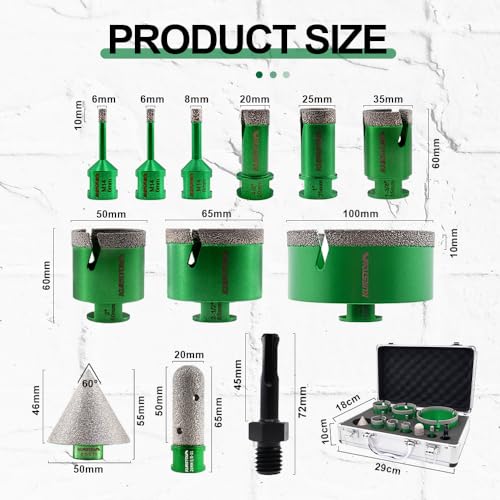 KURSTOL Tile Hole Saw Kit 9pcs Diamond Core Drill Bits 6682025355065100mm45 Milling Finger Bit2 Beveling Chamfer BitSDS Shank to 5811 Thread for Porcelain Ceramic Marble Granite - Image 3