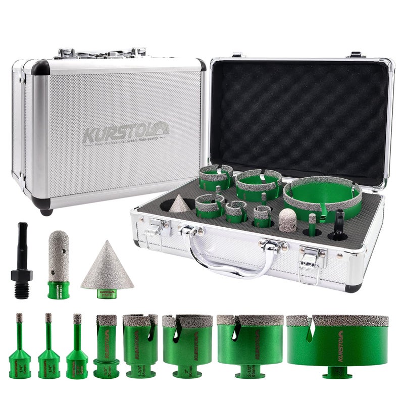 KURSTOL Tile Hole Saw Kit 9pcs Diamond Core Drill Bits 6682025355065100mm45 Milling Finger Bit2 Beveling Chamfer BitSDS Shank to 5811 Thread for Porcelain Ceramic Marble Granite - Image 2
