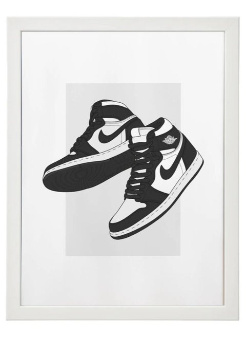 Nike Air Jordan 1 Black and White Sneaker Poster with Frame 50x40cm