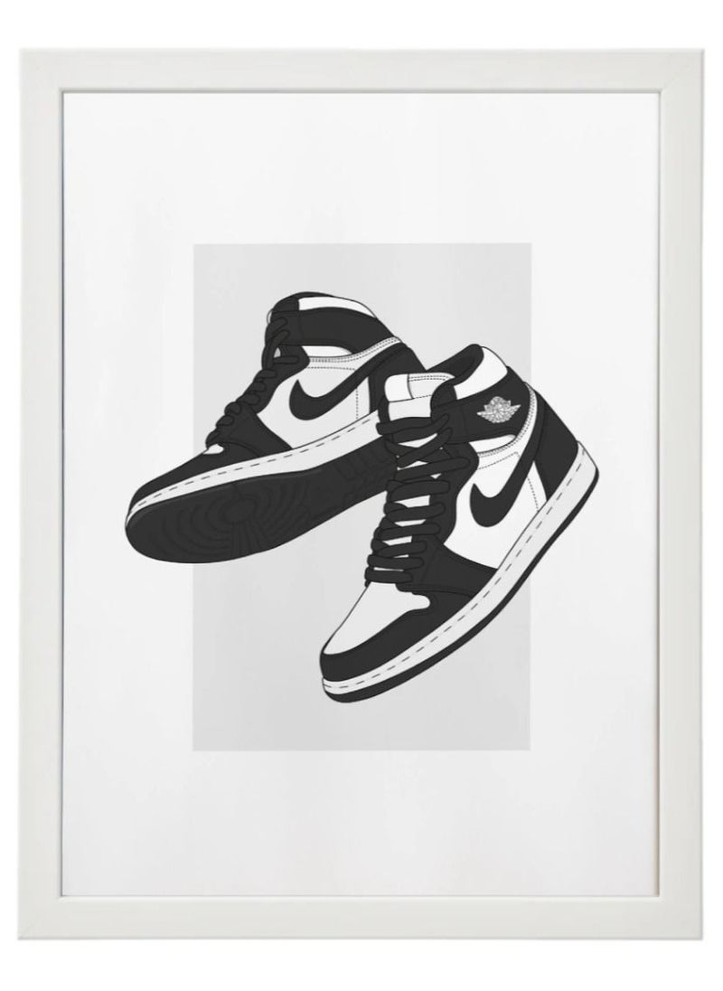 Nike Air Jordan 1 Black and White Sneaker Poster with Frame 50x40cm