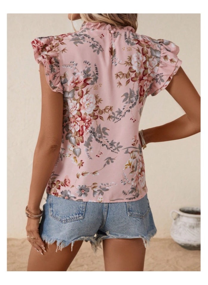 Shein Printed Velvet Ruffle Collar Car Park Blouse  - Image 2