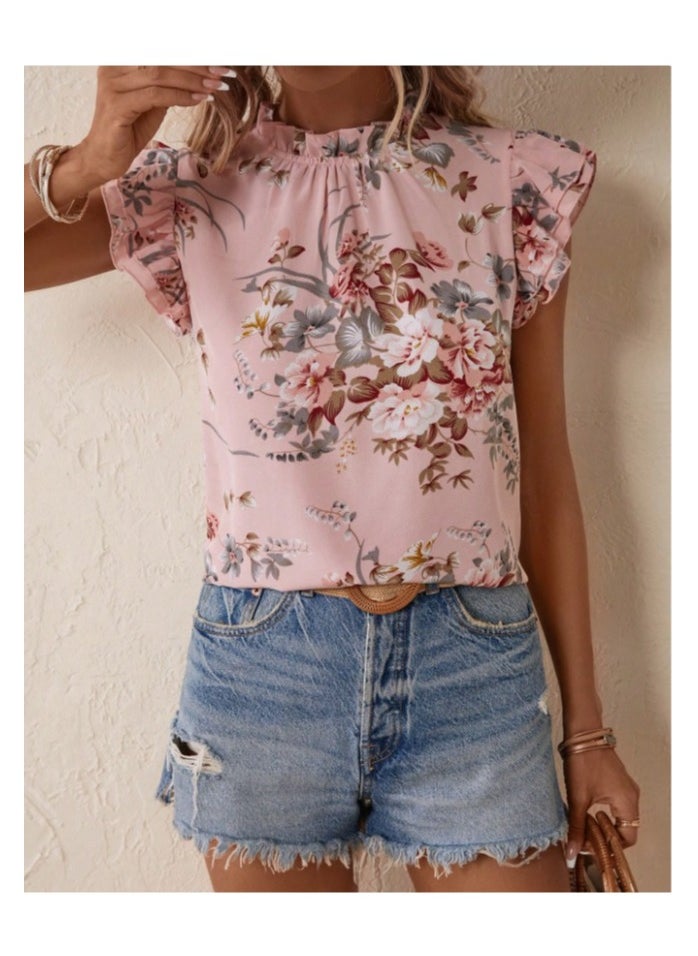 Shein Printed Velvet Ruffle Collar Car Park Blouse  - Image 3