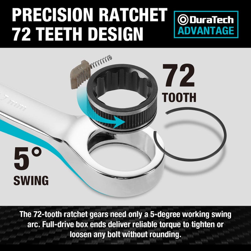 DURATECH Ratcheting Wrench Set, Combination Wrench Set, SAE & Metric, 22-piece, 1/4" to 3/4" & 6-18mm, CR-V Steel, with Pouch - Image 4