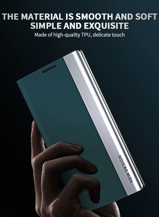 GROIC Compatibility With Samsung Galaxy S22 Ultra 6.8 Inch Phone Case,Leather Case with  Window, Magnetic Flip Cover,Flip Stand Phone Shell Green - Image 2