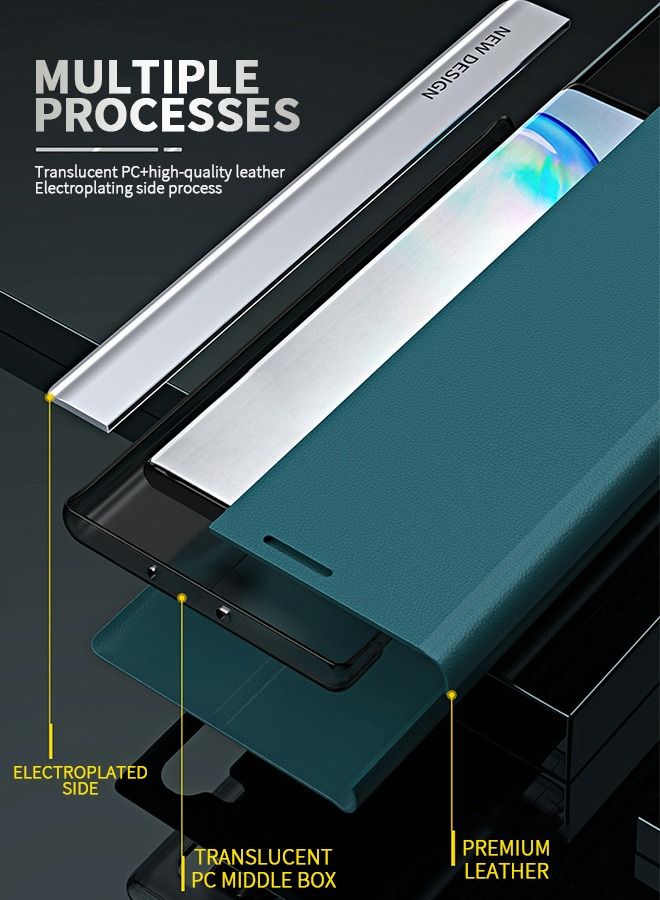 GROIC Compatibility With Samsung Galaxy S22 Ultra 6.8 Inch Phone Case,Leather Case with  Window, Magnetic Flip Cover,Flip Stand Phone Shell Green - Image 3