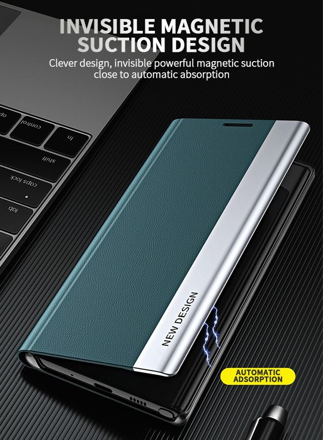 GROIC Compatibility With Samsung Galaxy S22 Ultra 6.8 Inch Phone Case,Leather Case with  Window, Magnetic Flip Cover,Flip Stand Phone Shell Green - Image 4