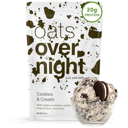 Oats Overnight Cookies & Cream - Overnight Oats with 20g Whey Protein, High Fiber Breakfast Protein Shake - Gluten Free Oatmeal, Non GMO High Protein Oatmeal (2.7 oz per Meal) (8 Pack) - Image 1