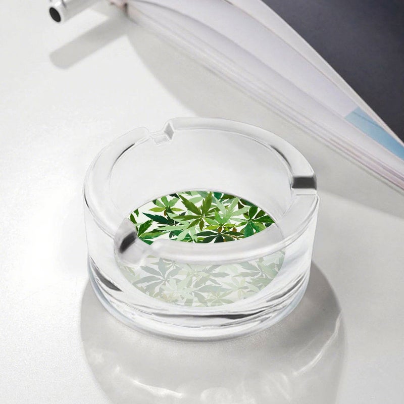 Vintage Glass Ashtray With Green Leaf Design Model YHG0278 Round Smoke Tray For Cigarettes And Cigars Elegant Smoke Resistant Ash Holder For Home Bar Office Plant Themed Retro Style Gift - Image 5