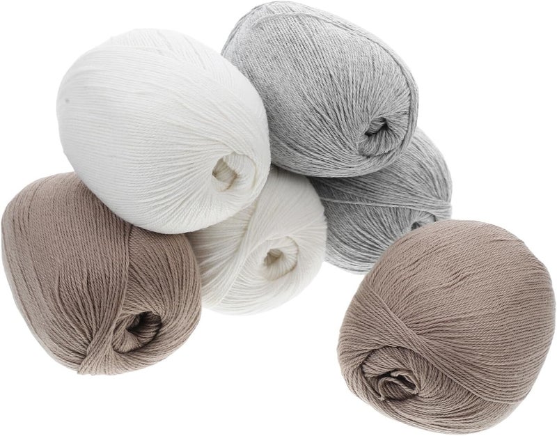 Healeved 6pcs Hand Knitting Cashmere Yarn Set, Fine Medium Weight Fluffy Wool Yarn for DIY Crochet and Knitting, Includes White, Light Gray, and Medium Taupe, for Scarves, Hats, Sweaters, - Image 1