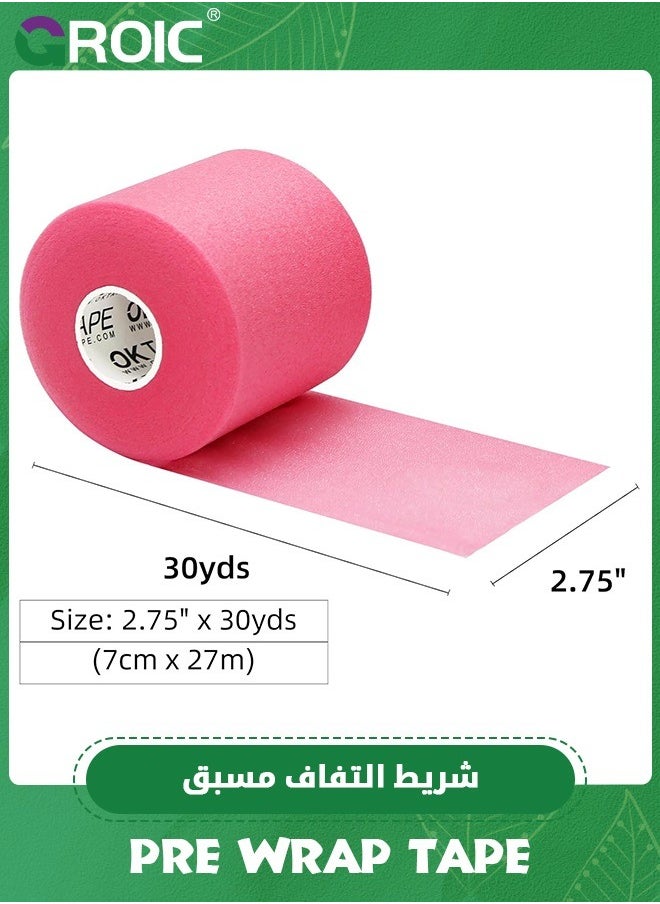 GROIC 3-Rolls Pre Wrap Tape, OK TAPE Athletic Foam Underwrap for Sports, Protect for Ankles Wrists Hands and Knees, 2.75 Inches x 30 Yards - Pink, 3-Rolls  - Image 2