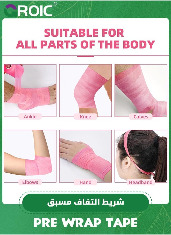 GROIC 3-Rolls Pre Wrap Tape, OK TAPE Athletic Foam Underwrap for Sports, Protect for Ankles Wrists Hands and Knees, 2.75 Inches x 30 Yards - Pink, 3-Rolls  - Image 3