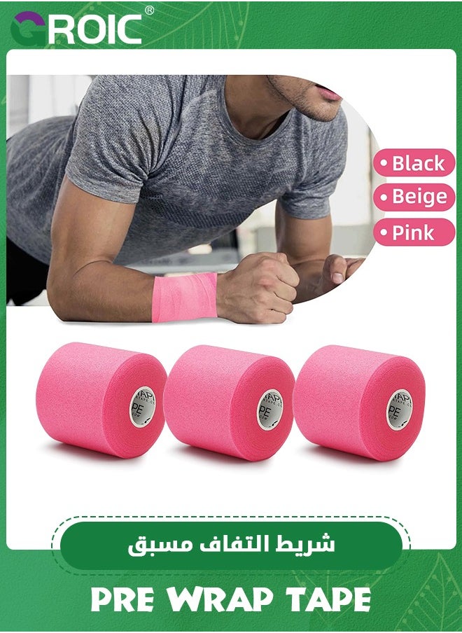 GROIC 3-Rolls Pre Wrap Tape, OK TAPE Athletic Foam Underwrap for Sports, Protect for Ankles Wrists Hands and Knees, 2.75 Inches x 30 Yards - Pink, 3-Rolls  - Image 4