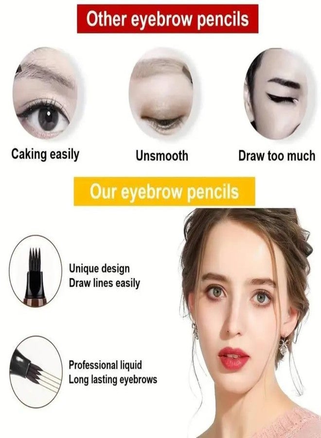 vulrian Eyebrown Pen 4 Tip - Eyebrow Pen - Eyebrow Pencil Black - Cosmetics Arch Arrival Brow Definer - Brow Pencil With Spoolie - Pigmented Eyebrow Pencil [ Black ] - Image 4