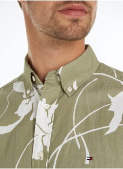 TOMMY HILFIGER Men's Tropical Print Short Sleeve Poplin Shirt -  Pure cotton poplin, Green/ White  - Image 5