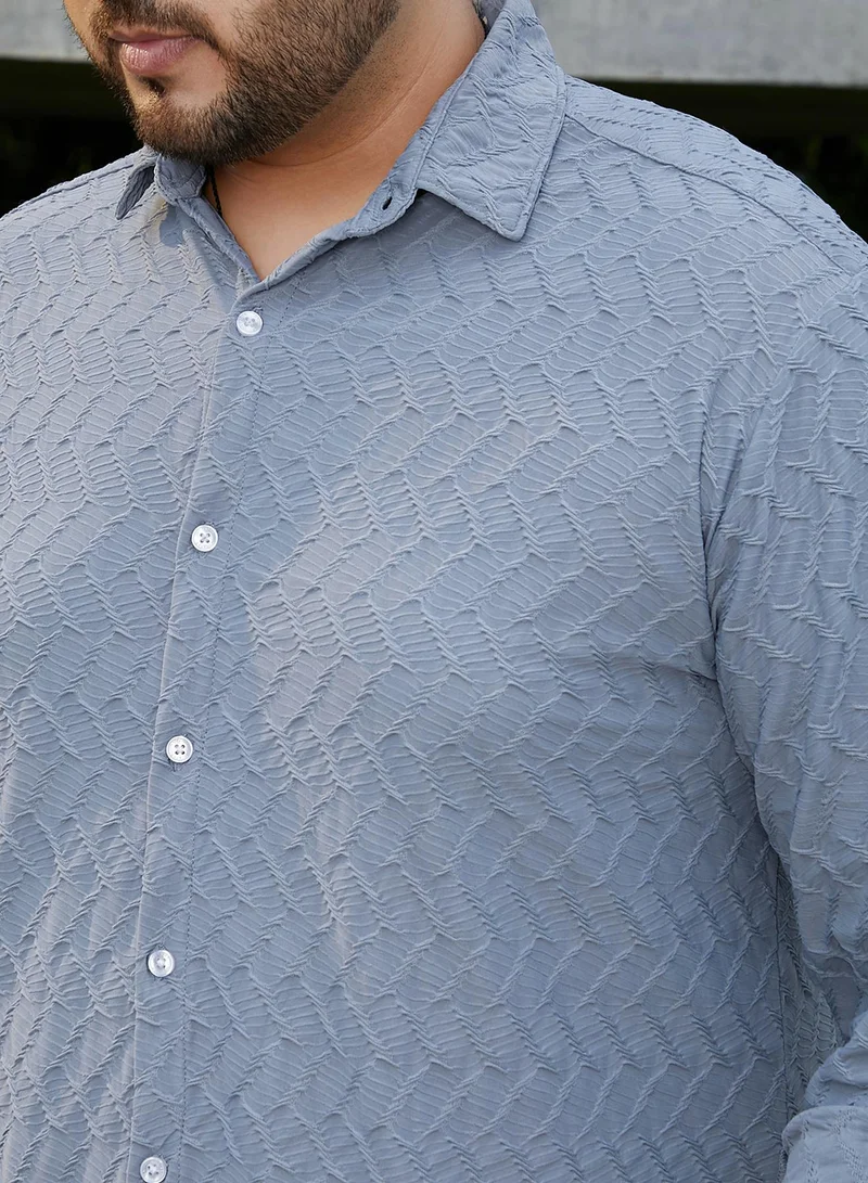 Instafab Plus  Instafab Plus Men's Cornflower Blue Herringbone-Tactile Shirt For Casual Wear | Spread Collar | Long Cuffed Sleeves | Button Closure | Plus Size Shirt Crafted With Comfort Fit For Everyday Wear for Men | Best Price UAE