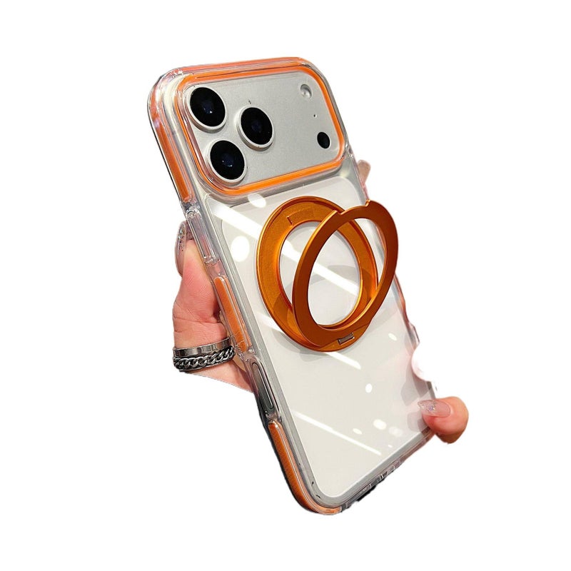 غطاء واقي بPC لـ iPhone 17 / 17 Air / 17 Pro / 17 Pro Max مع مقاوم للصدمات وحماية من السقوط مع مقاوم للصدمات مع مقاوم لبصمات الأصابع مع حامل قائم باللون برتقالي بوظيفة حامل - Image 1