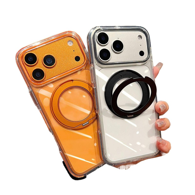 غطاء واقي بPC لـ iPhone 17 / 17 Air / 17 Pro / 17 Pro Max مع مقاوم للصدمات وحماية من السقوط مع مقاوم للصدمات مع مقاوم لبصمات الأصابع مع حامل قائم باللون برتقالي بوظيفة حامل - Image 2