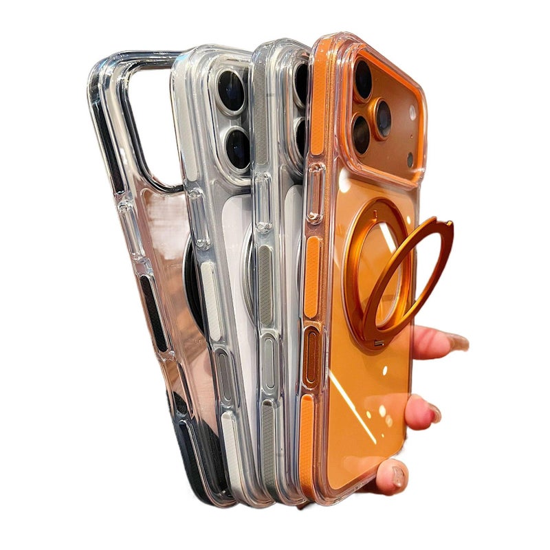 غطاء واقي بPC لـ iPhone 17 / 17 Air / 17 Pro / 17 Pro Max مع مقاوم للصدمات وحماية من السقوط مع مقاوم للصدمات مع مقاوم لبصمات الأصابع مع حامل قائم باللون برتقالي بوظيفة حامل - Image 4