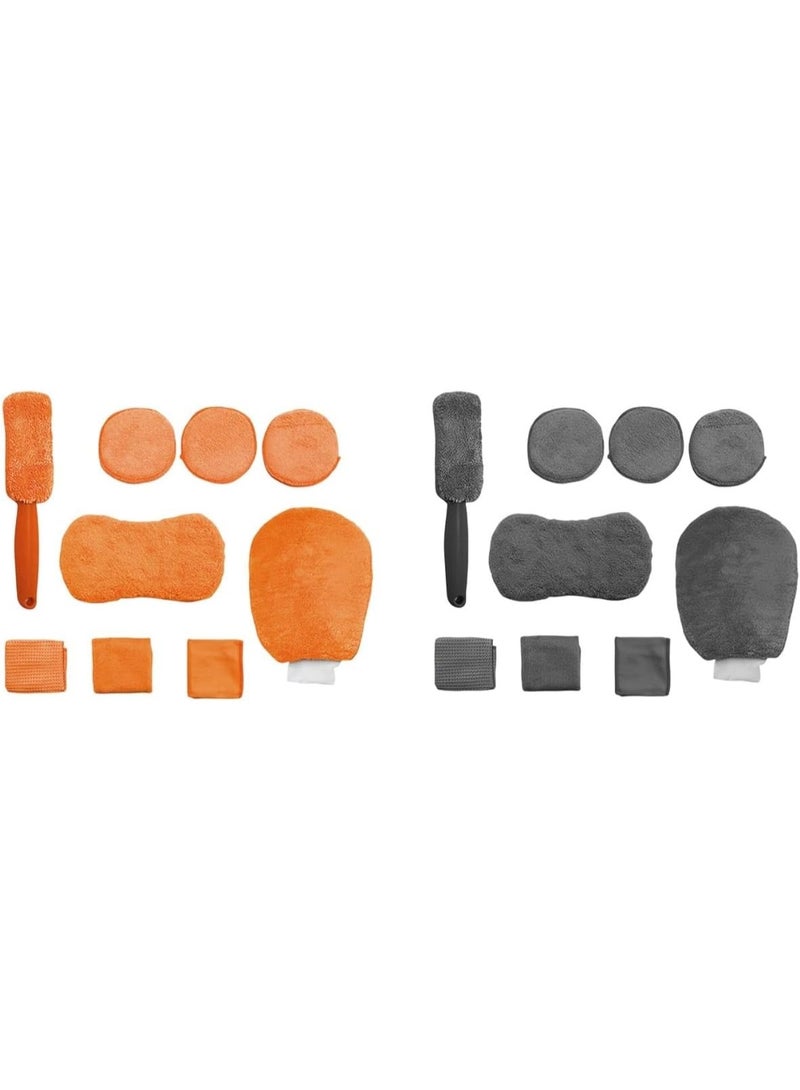 Microfibre Car Cleaning Kit, Professional Auto Detailing Set with Orange and Grey Cloths, Multi-Purpose Vehicle Washing and Polishing Tools - Image 1